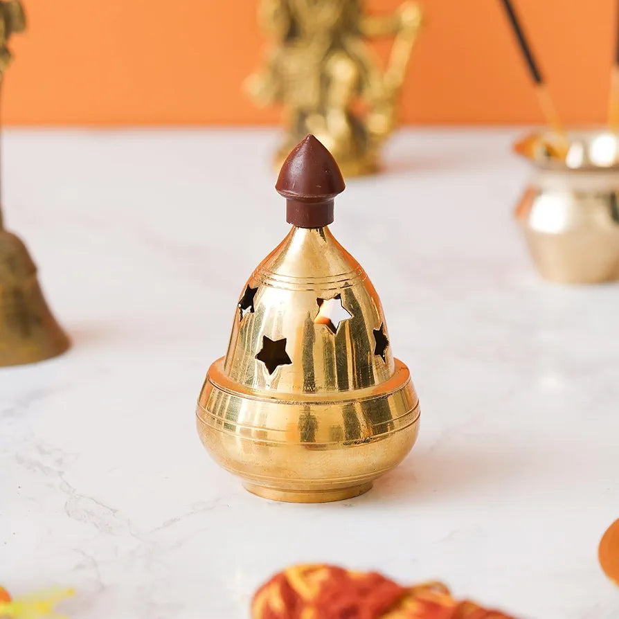 Brass Covered Diya with Star Cut Design (8.5 cm) – Traditional Oil Lamp