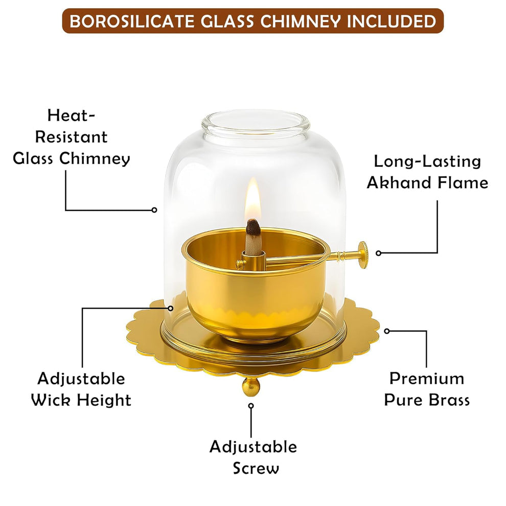 Premium Brass Akhand Diya (With Glass Cover)