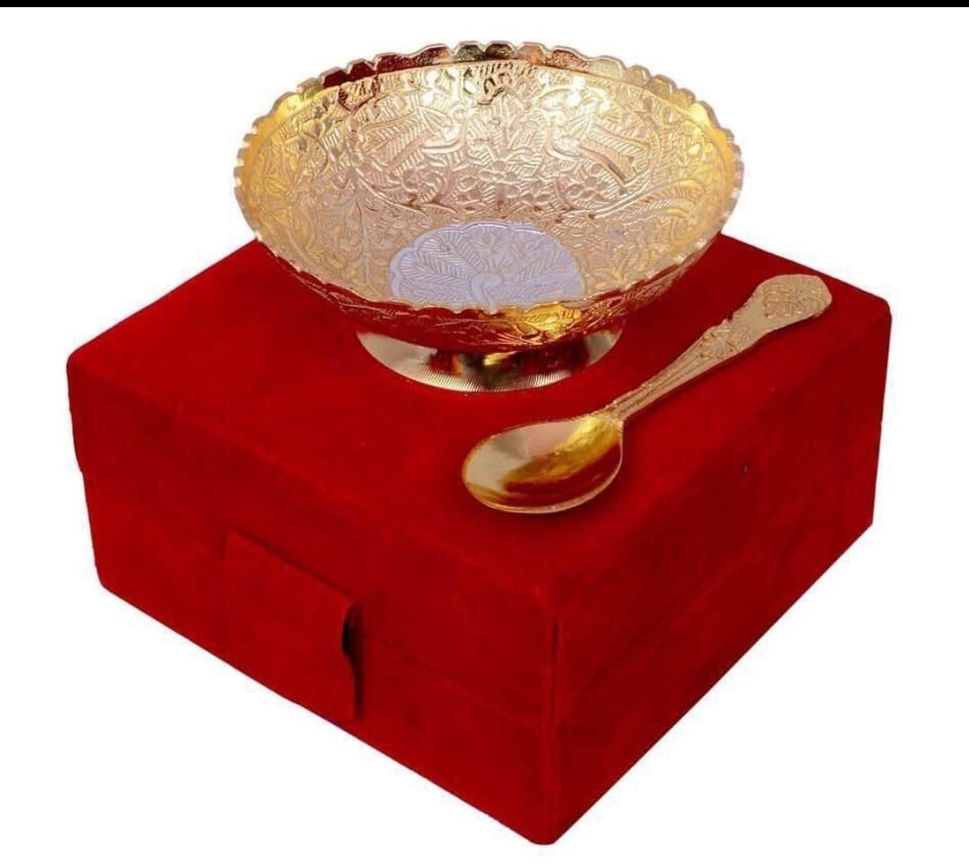 Luxury Gold-Plated Bowl & Spoon Set in Velvet Gift Box
