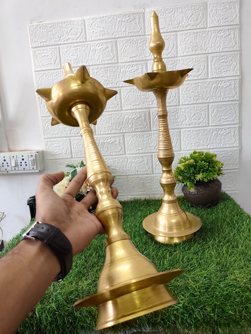 🪔 Kerala # Vintage Brass Samay in Pair – Oil Lamp
