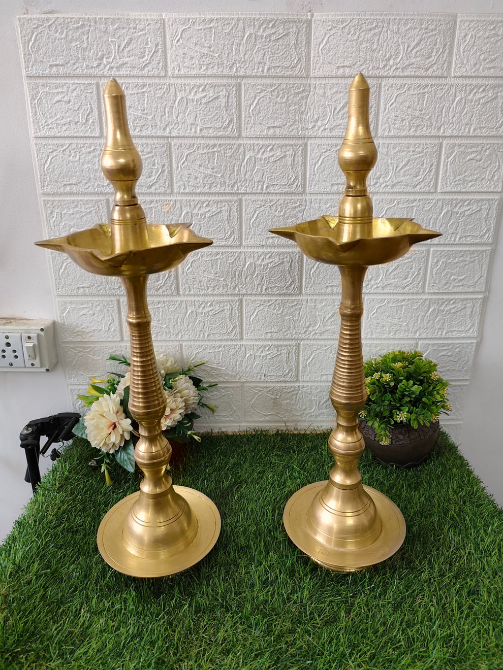 🪔 Kerala # Vintage Brass Samay in Pair – Oil Lamp