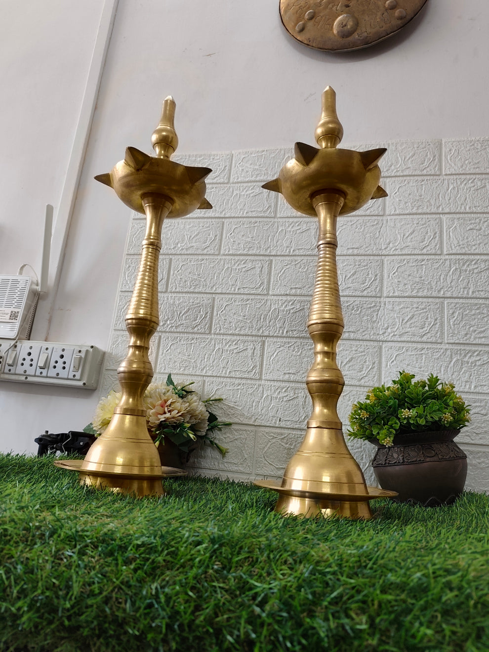 🪔 Kerala # Vintage Brass Samay in Pair – Oil Lamp