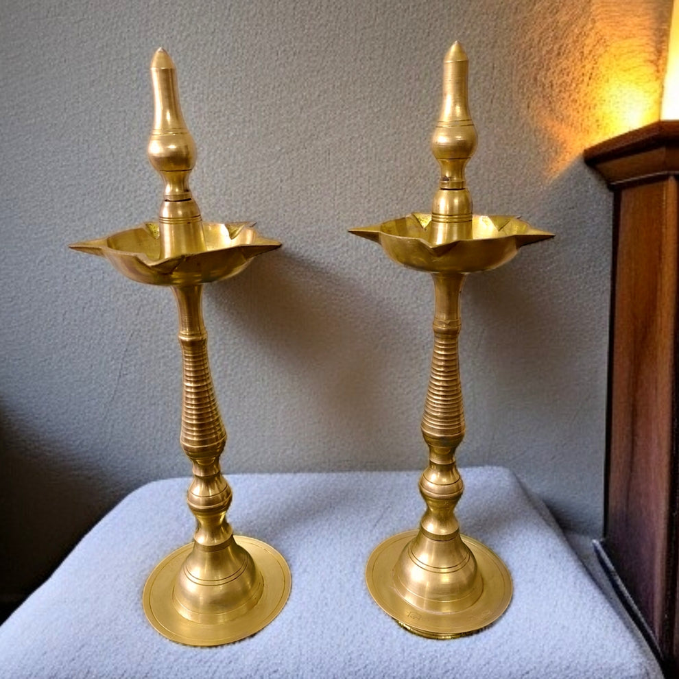 🪔 Kerala # Vintage Brass Samay in Pair – Oil Lamp