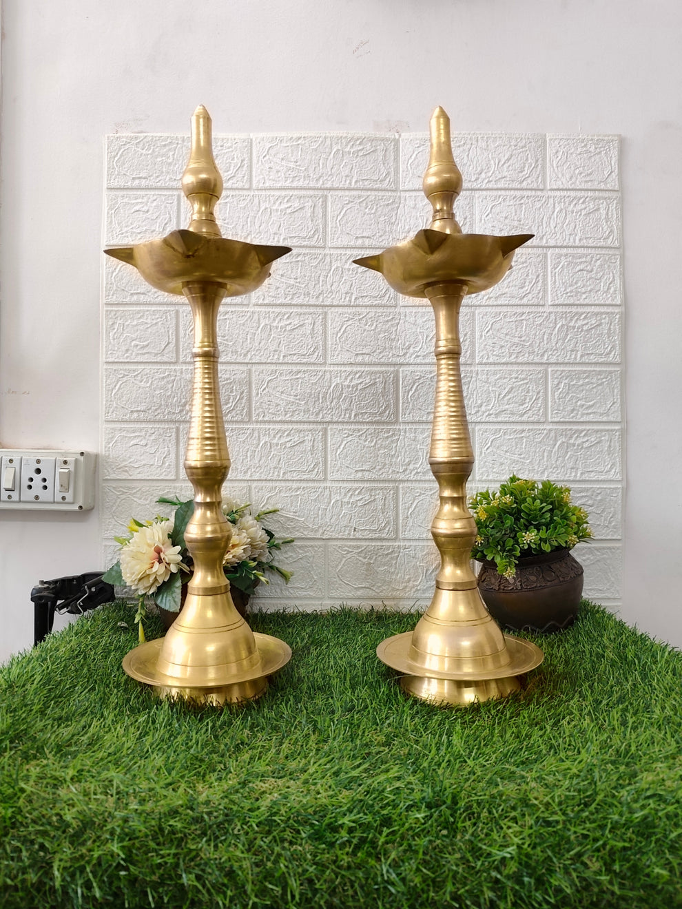 🪔 Kerala # Vintage Brass Samay in Pair – Oil Lamp