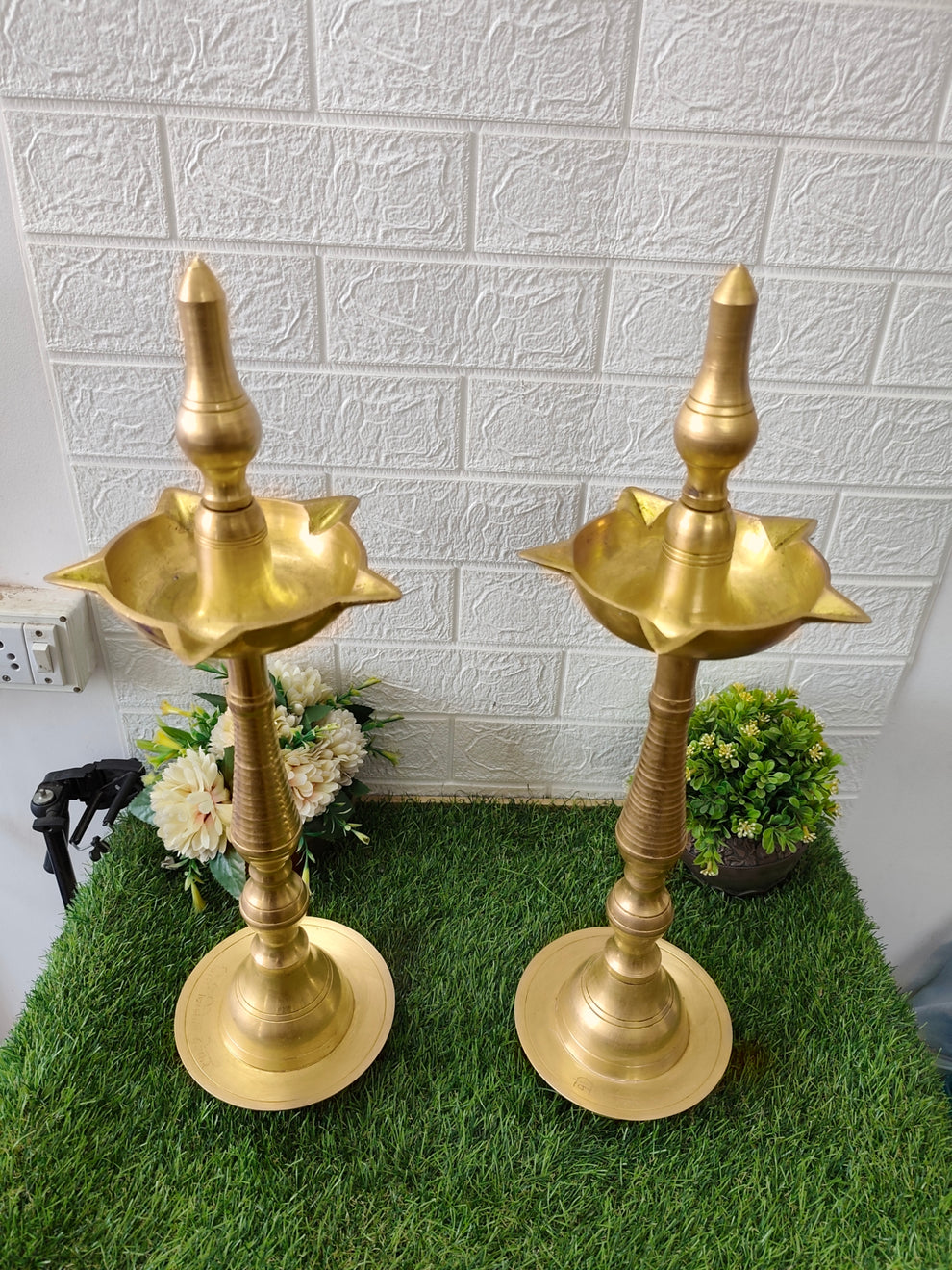 🪔 Kerala # Vintage Brass Samay in Pair – Oil Lamp
